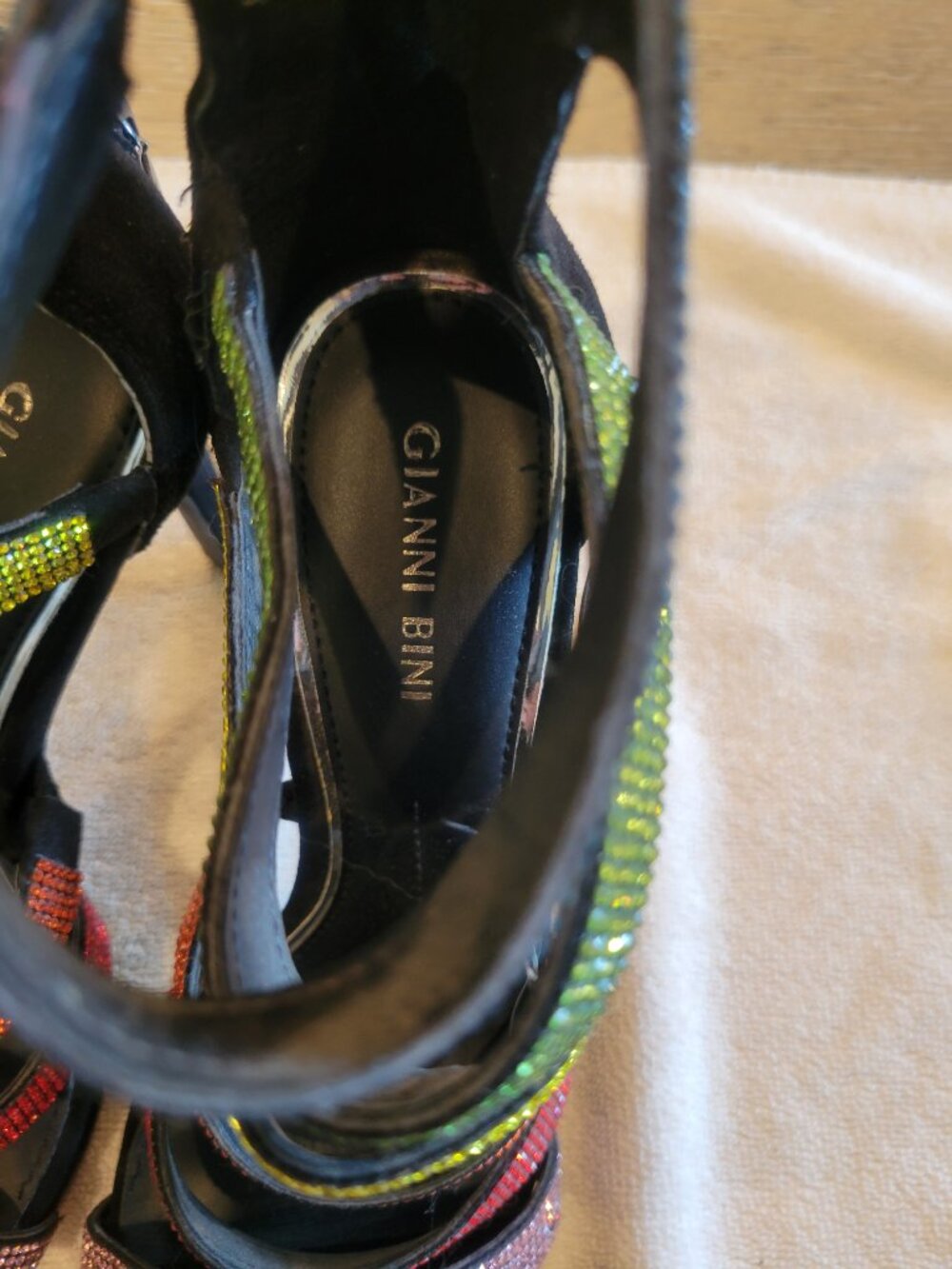 Gianni Bini Rubaleigh Rainbow Rhinestone Strappy Stiletto Heels Size 8M - Picture 6 of 8